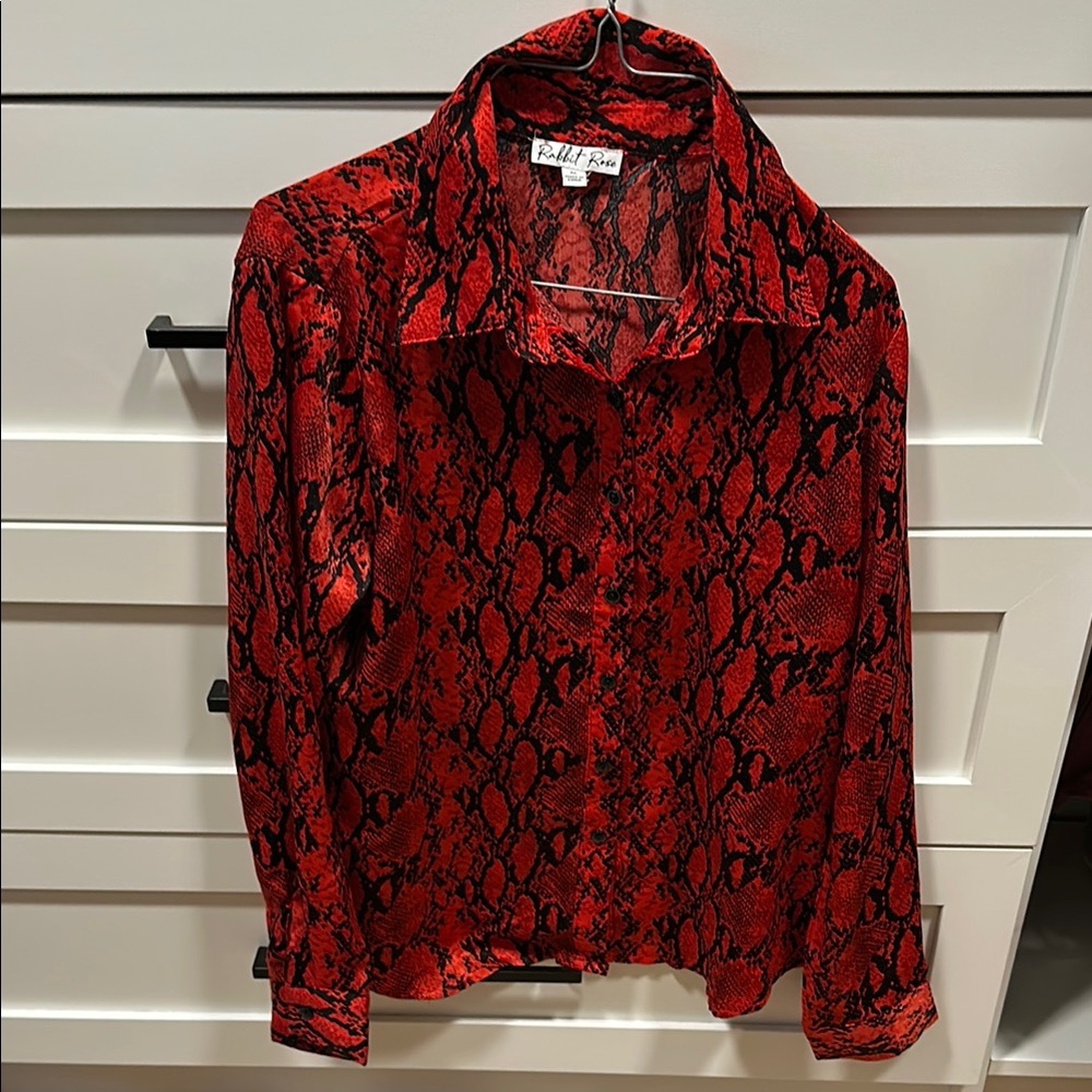 Red Snake Print Button-Up Shirt